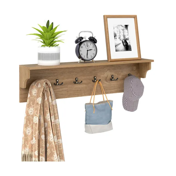 Porte-manteaux mural naturel 31,5x5,5x8po 6 crochets