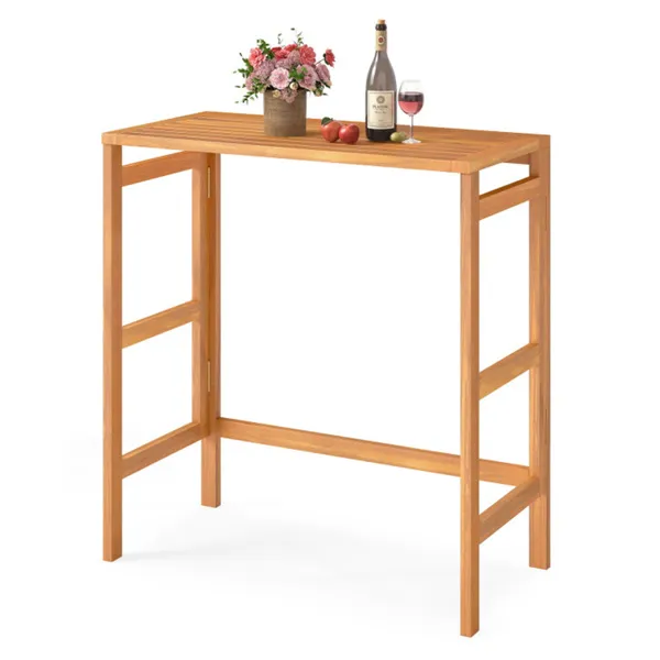 Table de bar extérieur pliante acacia avec repose-pieds