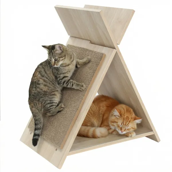 Grattoir chat multifonctionnel 18.5x12x21", tunnel lounge bois