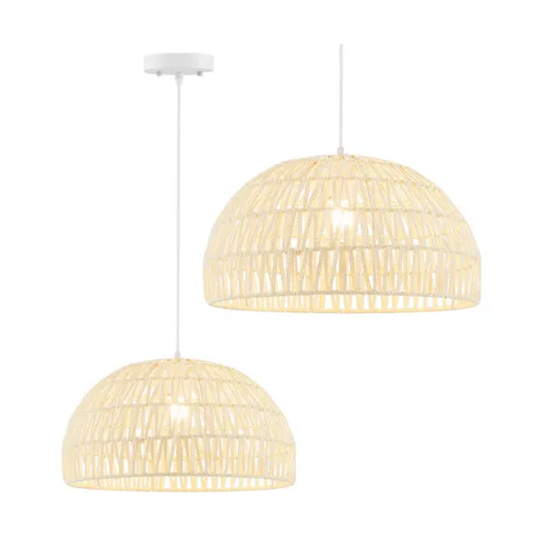 Luminaires suspension rotin farmhouse corde réglable hauteur