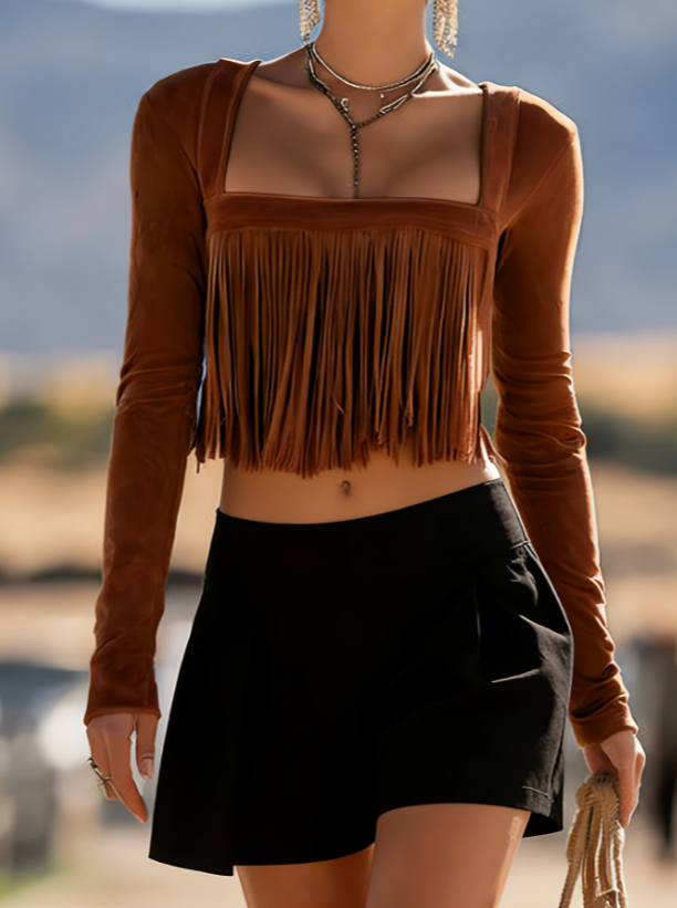 Crop top franges vacances rétro