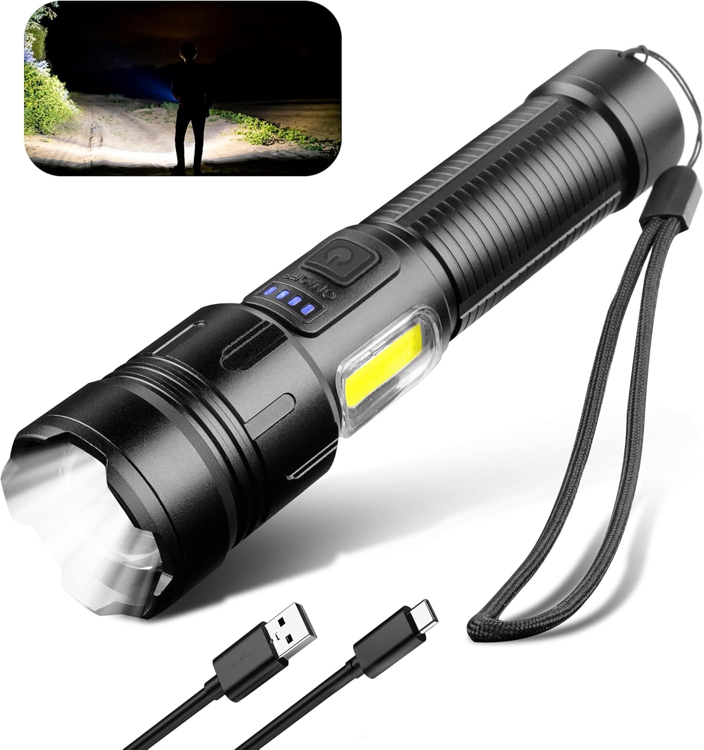 Lampe torche LED 10 000 lumens USB rechargeable IPX4