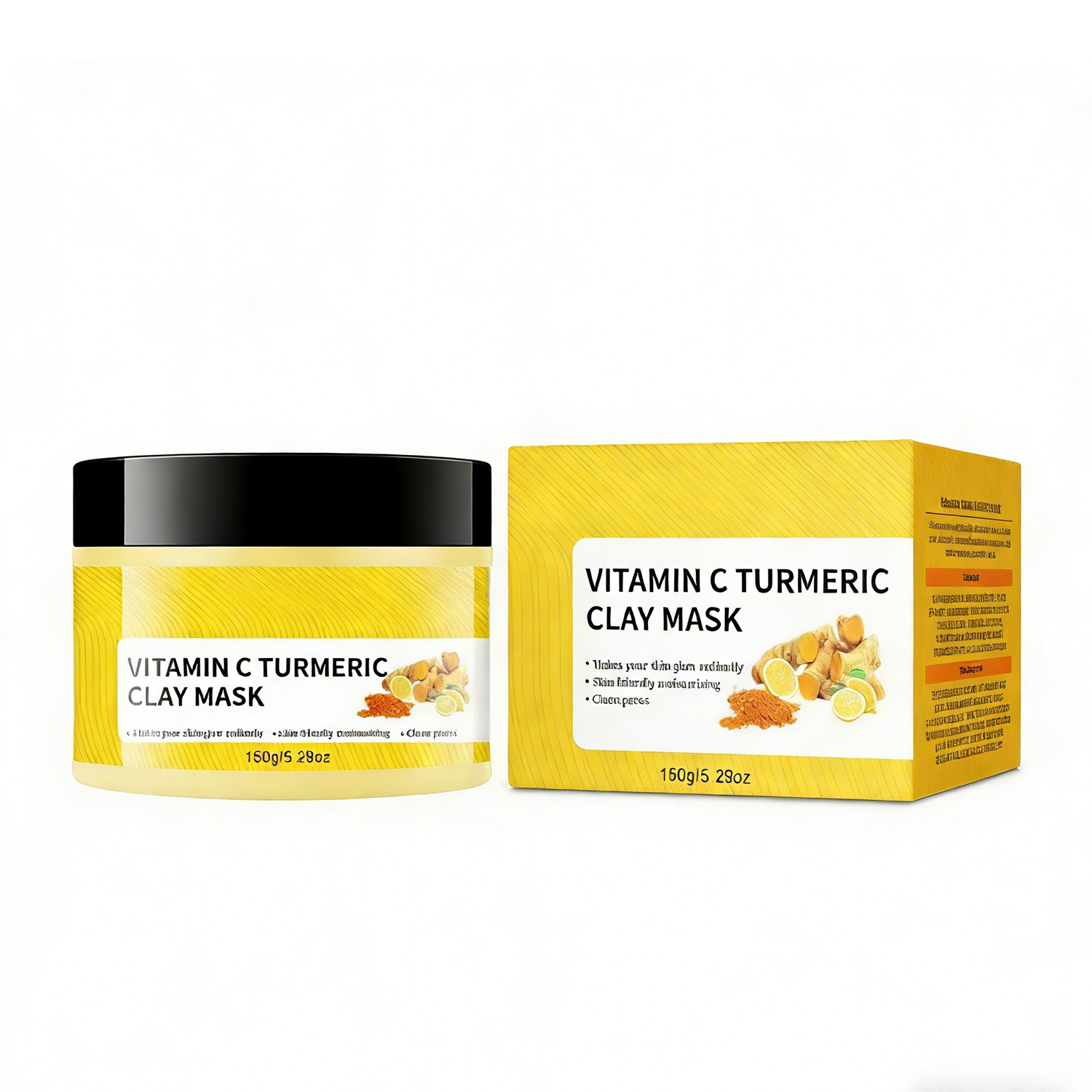 Masque Argile Curcuma Vitamine C, Kaolin, Nettoyage Profond, Pores