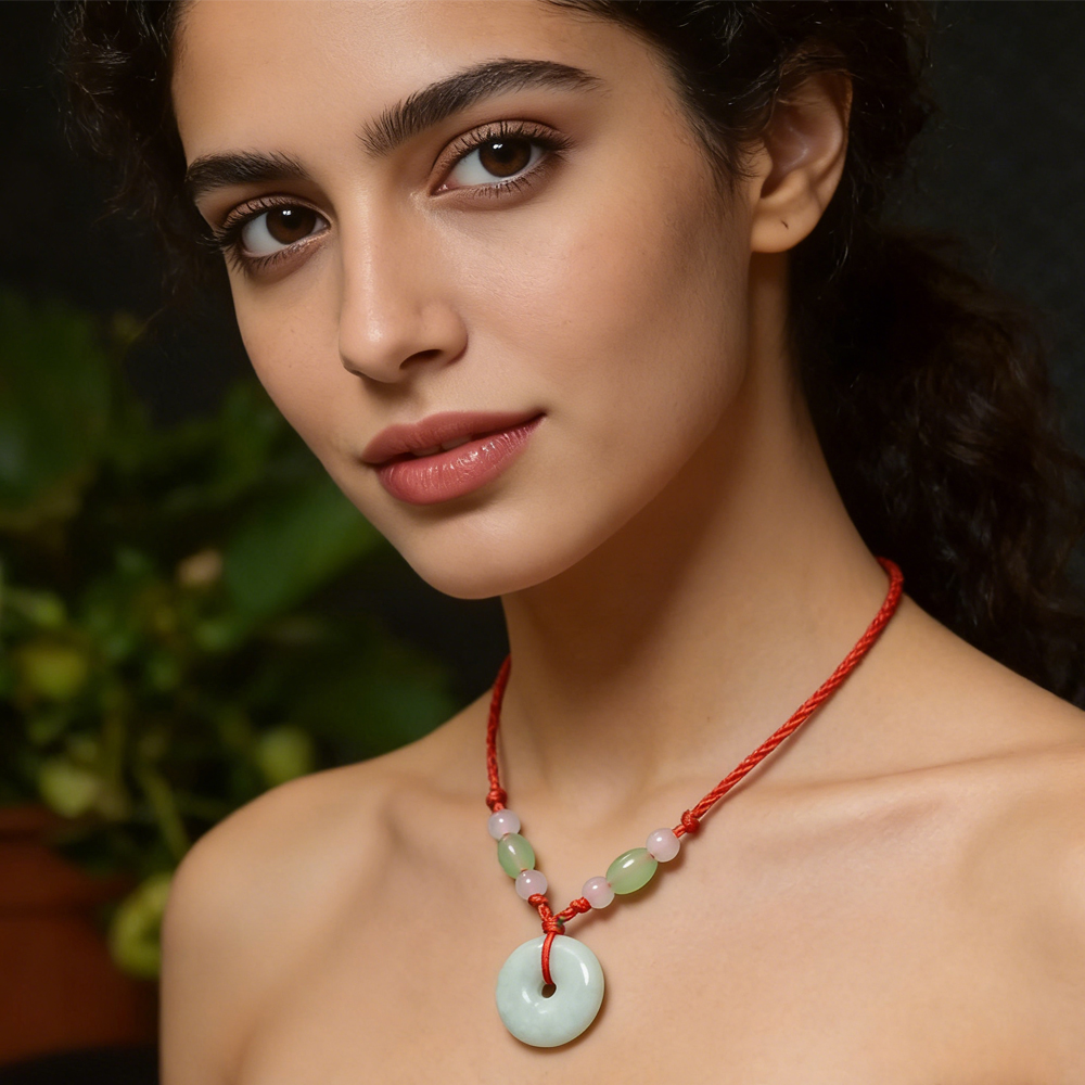Collier jade donut guérison cristal calmant pour femmes