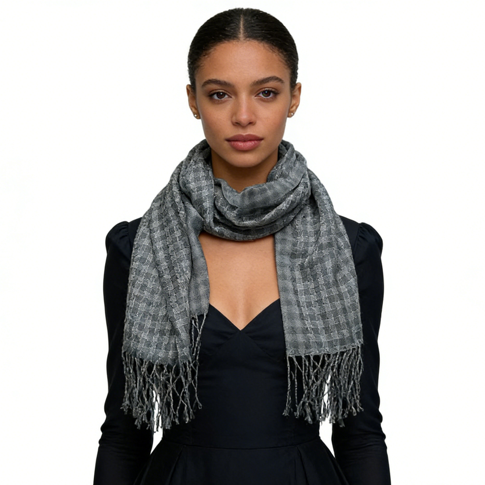 2pcs Foulard acrylique gris à franges, look luxe