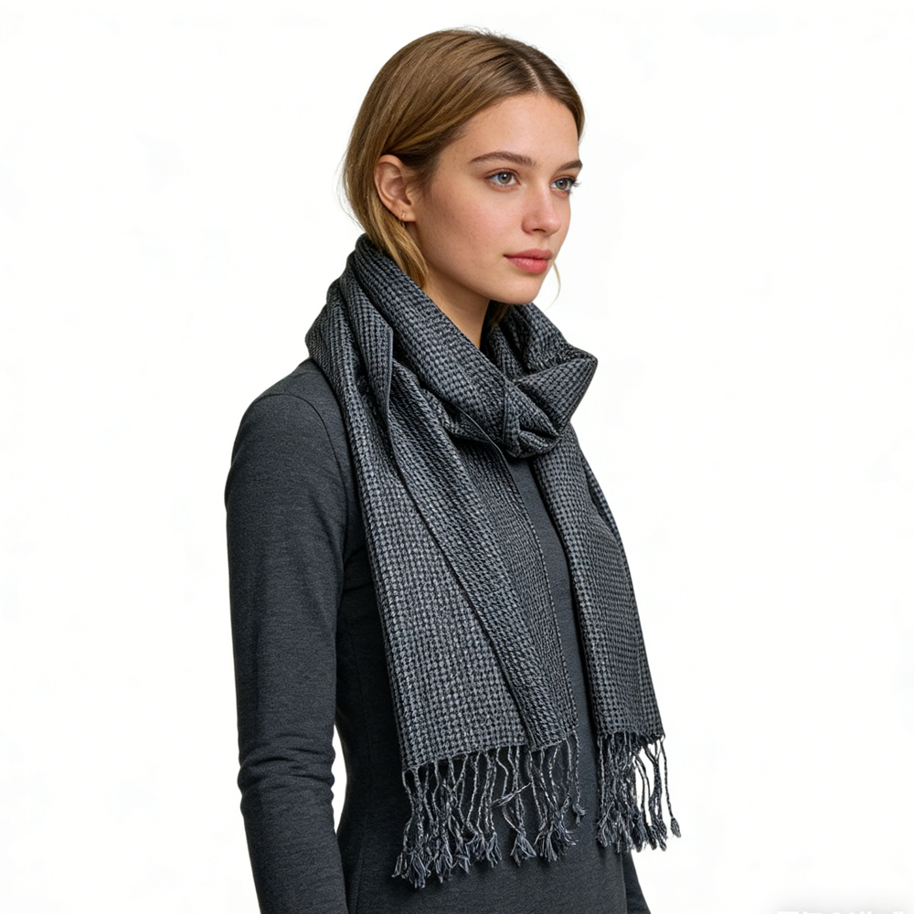 2pcs Foulard Jacquard gris minimaliste texturé, look luxe