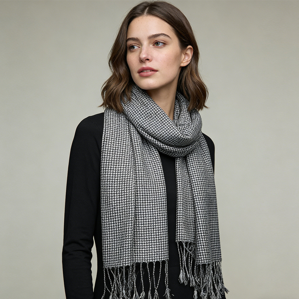 2pcs Foulard Jacquard graphique noir blanc, look luxe