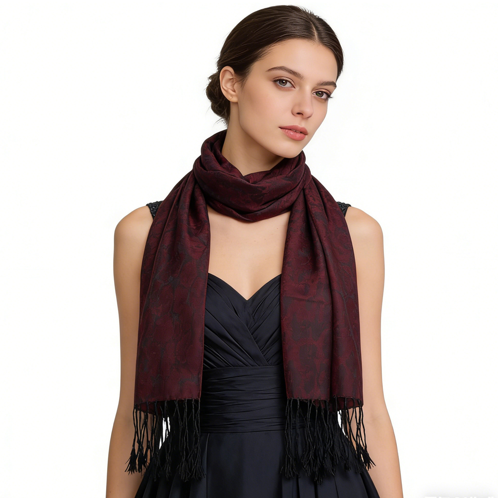 2pcs Foulard Jacquard Floral Magenta Vif, Allure Luxe Soirée