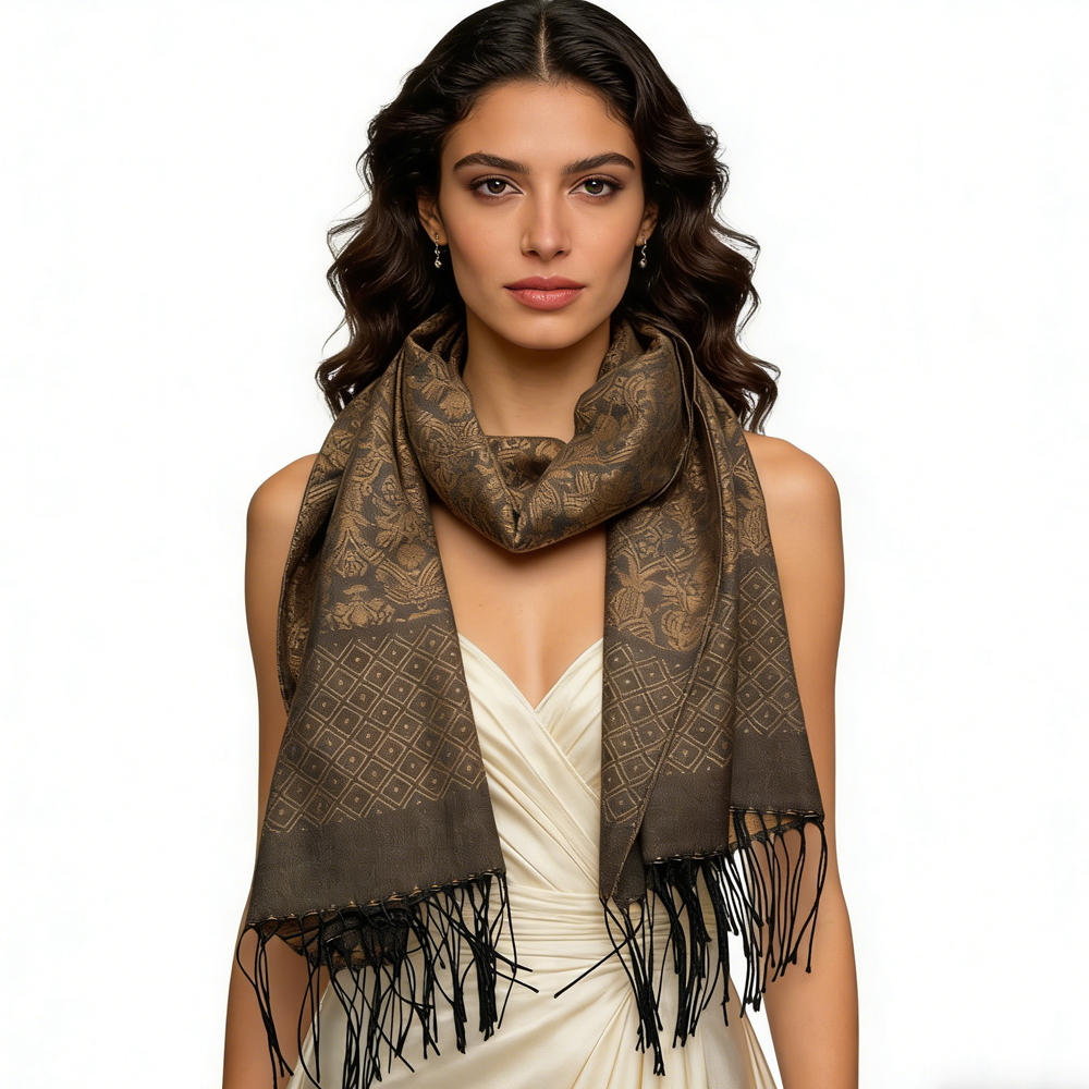 2pcs Foulard Tweed Camel Affaires Casual, Allure Luxe Soirée