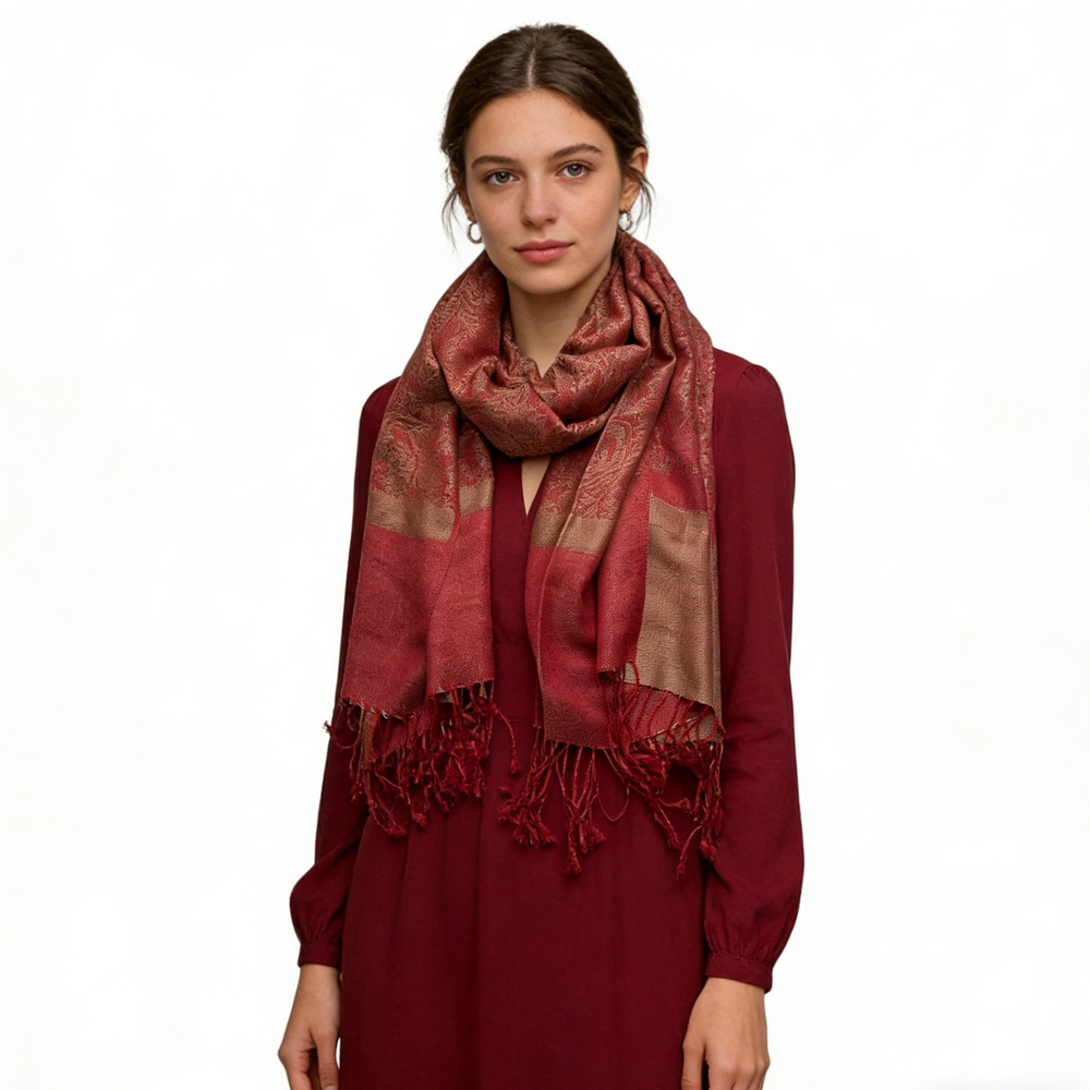 2 Foulards Jacquard Rouge Luxe Lourd