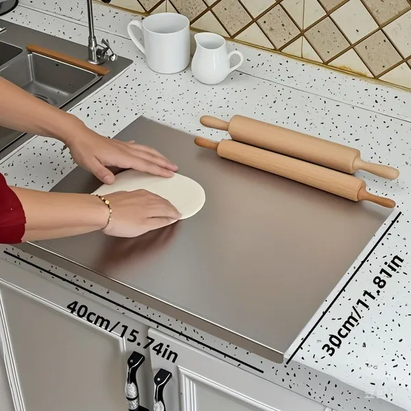 Planche à découper acier inoxydable 304 grand format, couvercle et tapis antidérapant