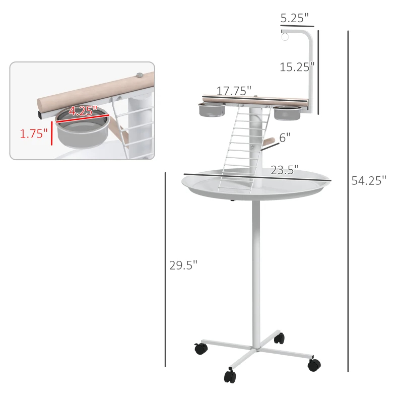 PawHut perchoir oiseau roues bols plateau rond perroquet