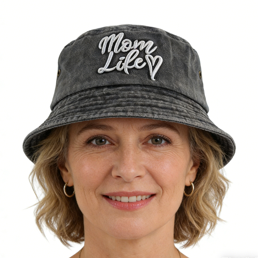Chapeau Seau Maman Humour Coton Brodé Plage