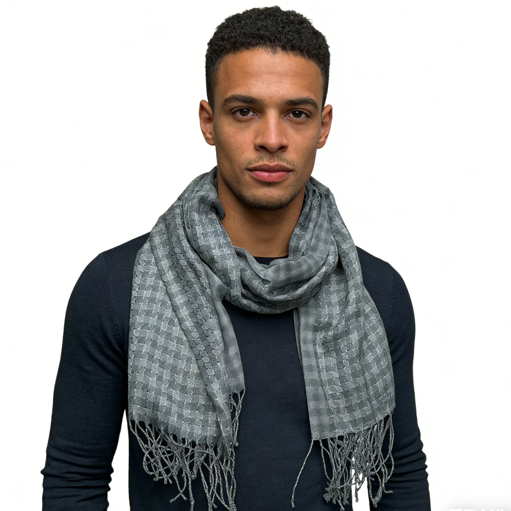 2pcs Foulard acrylique gris à franges, look luxe