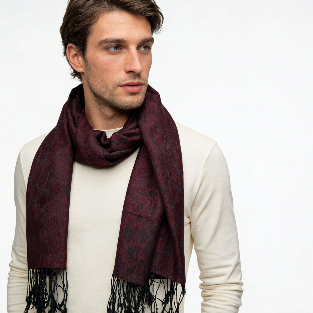2pcs Foulard Jacquard Floral Magenta Vif, Allure Luxe Soirée