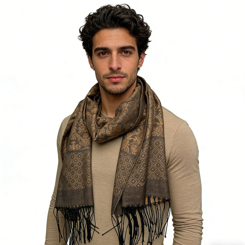 2pcs Foulard Tweed Camel Affaires Casual, Allure Luxe Soirée