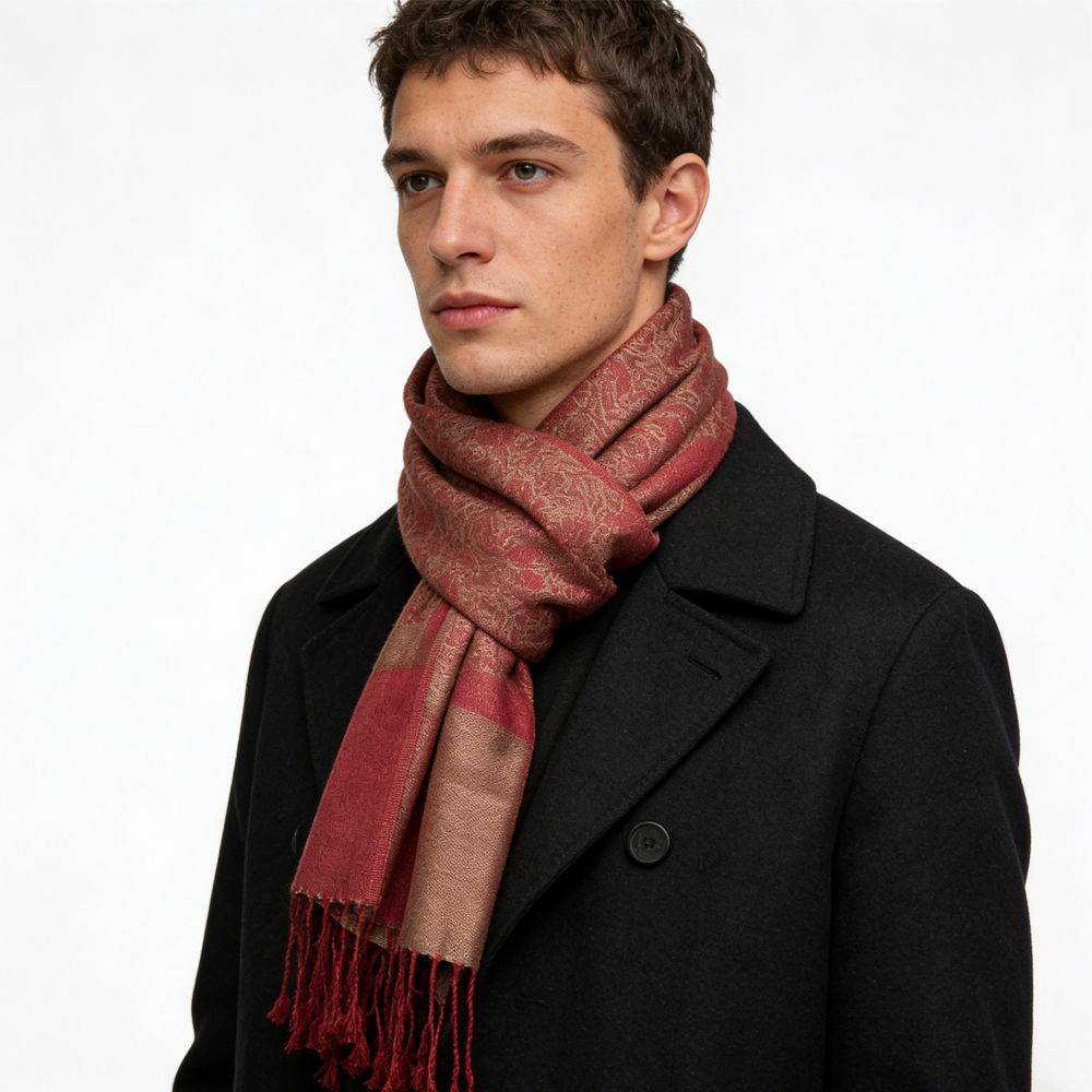 2 Foulards Jacquard Rouge Luxe Lourd