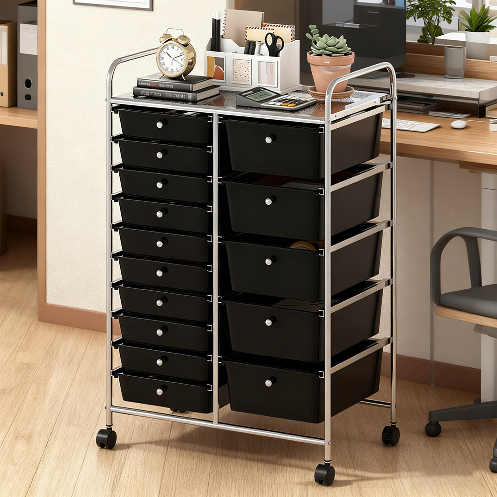 Chariot de rangement 15 tiroirs structure chrome