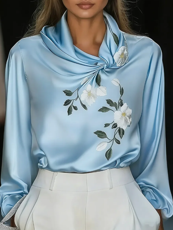 Chemise détente satin col roulé française