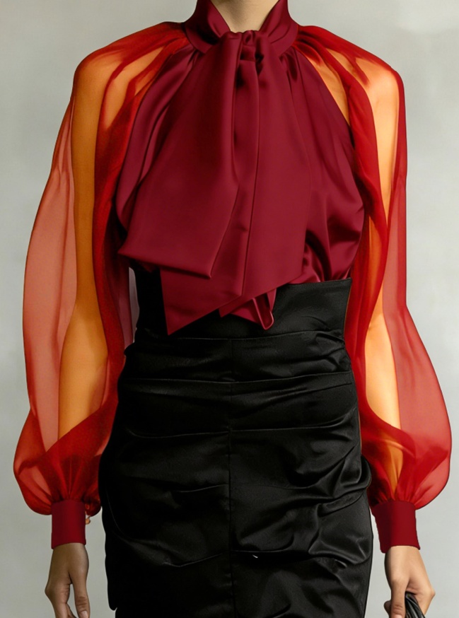 Chemise femme rétro col évasé manches bouffantes ample