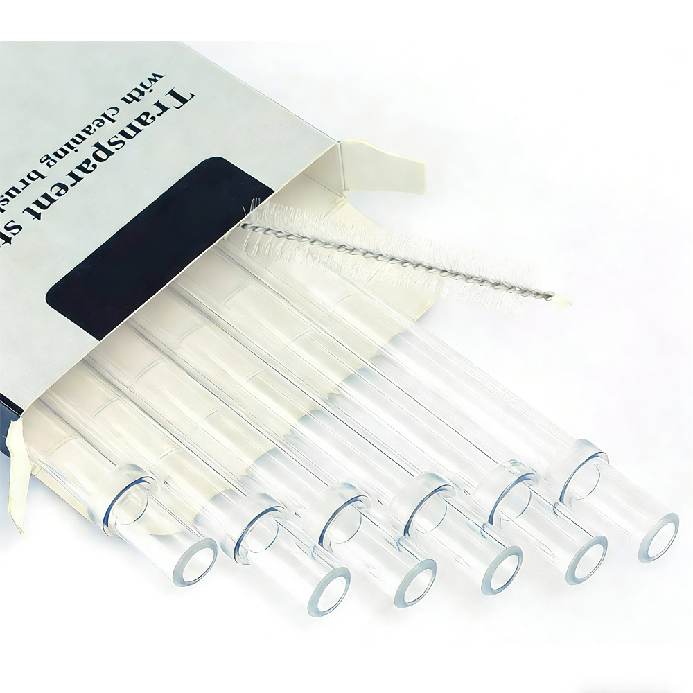 Pailles réutilisables transparentes droites ensemble 6 avec 2 brosses