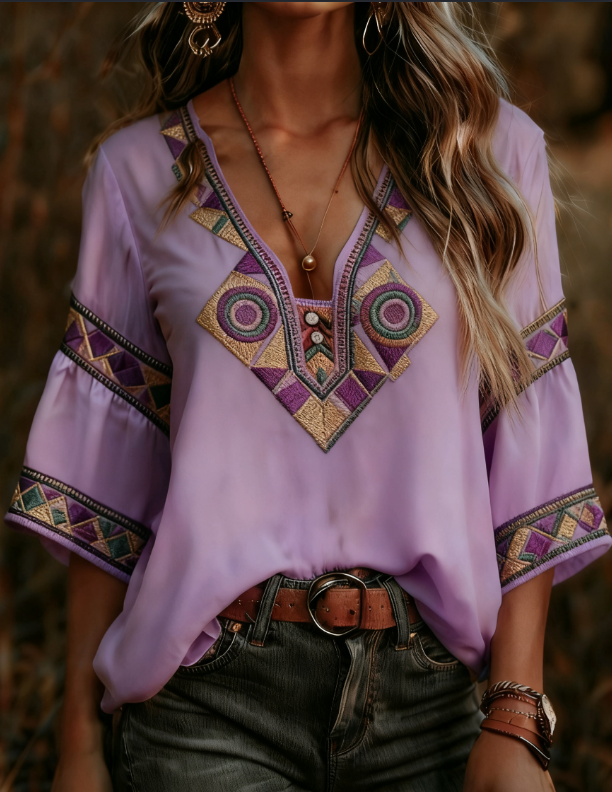 T-shirt bohème floral rétro femme