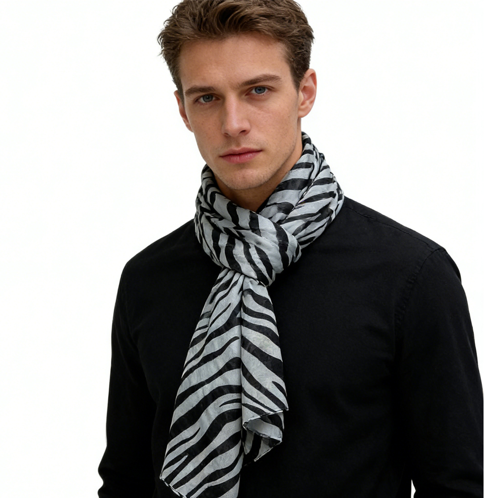 2pc Foulard sheer noir blanc motif géométrique
