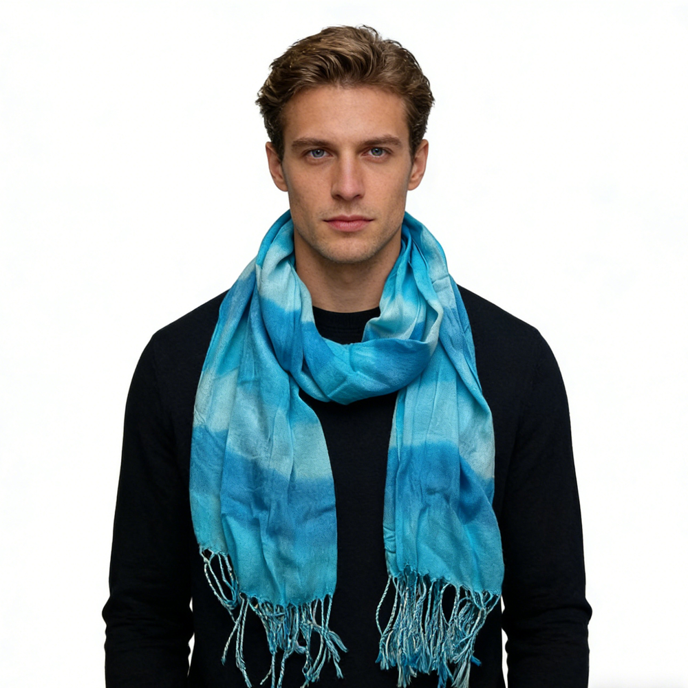 2 foulards turquoise aquarelle imprimés pour femme homme