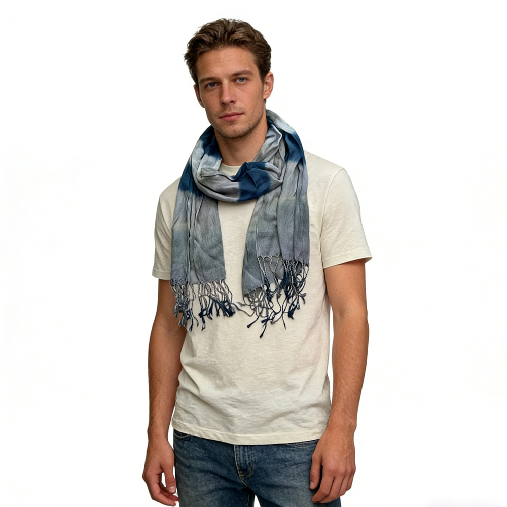 2pc Foulard viscose marine imprimé femme/homme