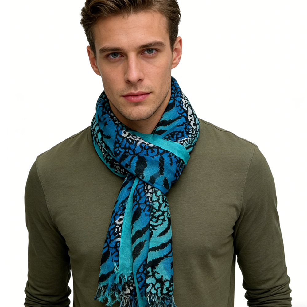2pc Foulard bohème géométrique bleu aqua femme