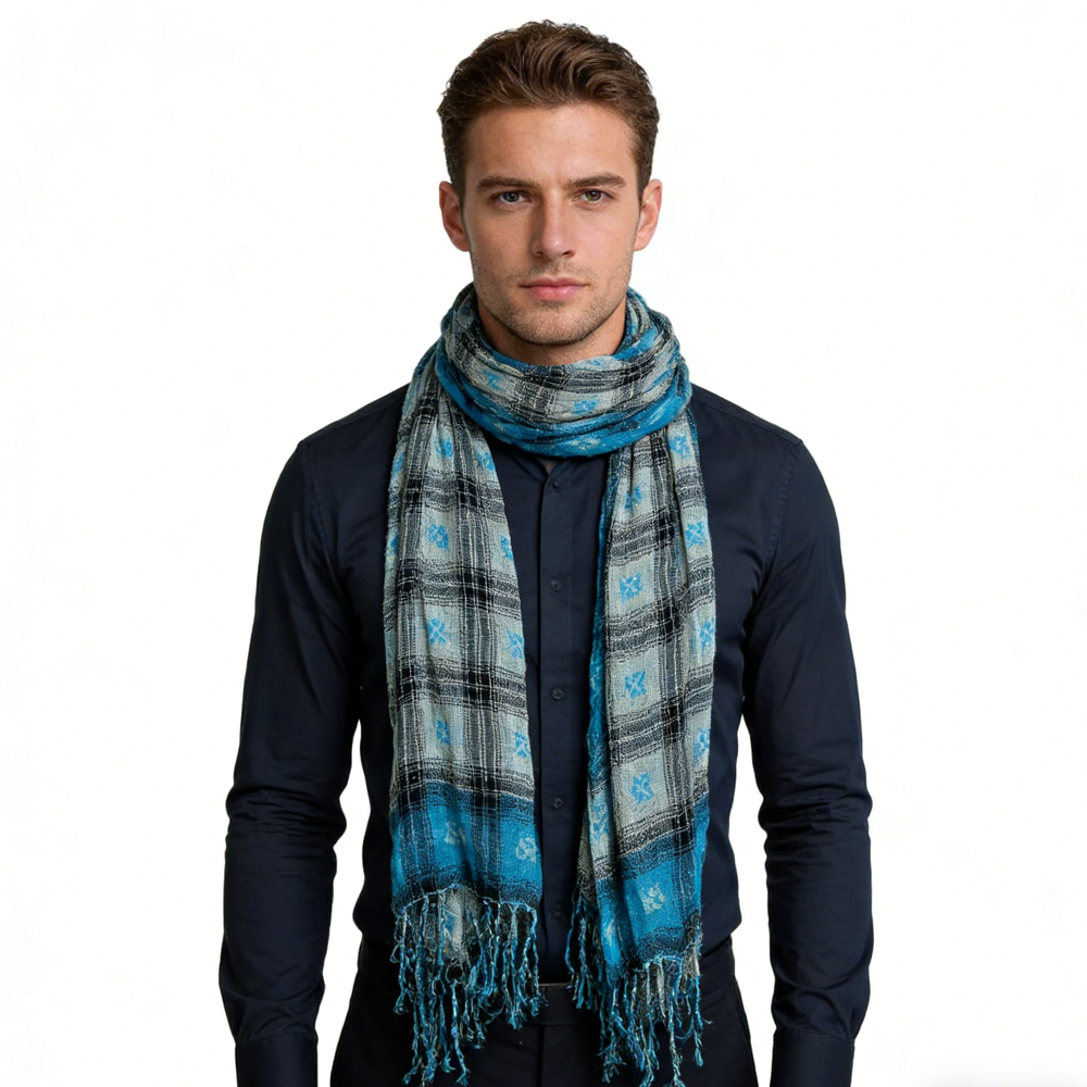 2pc Foulard long turquoise jacquard froissé femme