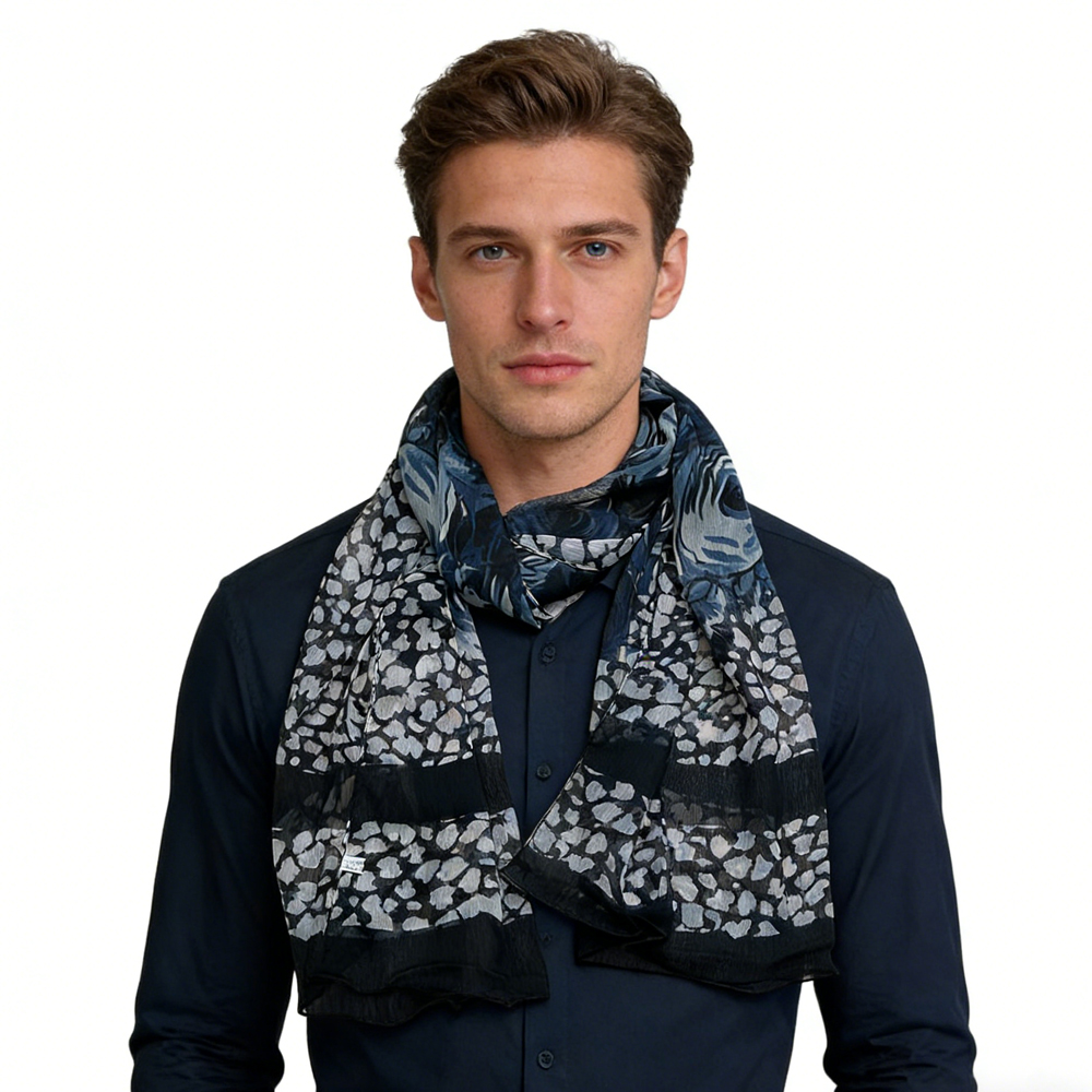 2pc Foulard noir parchemin classique femme/homme