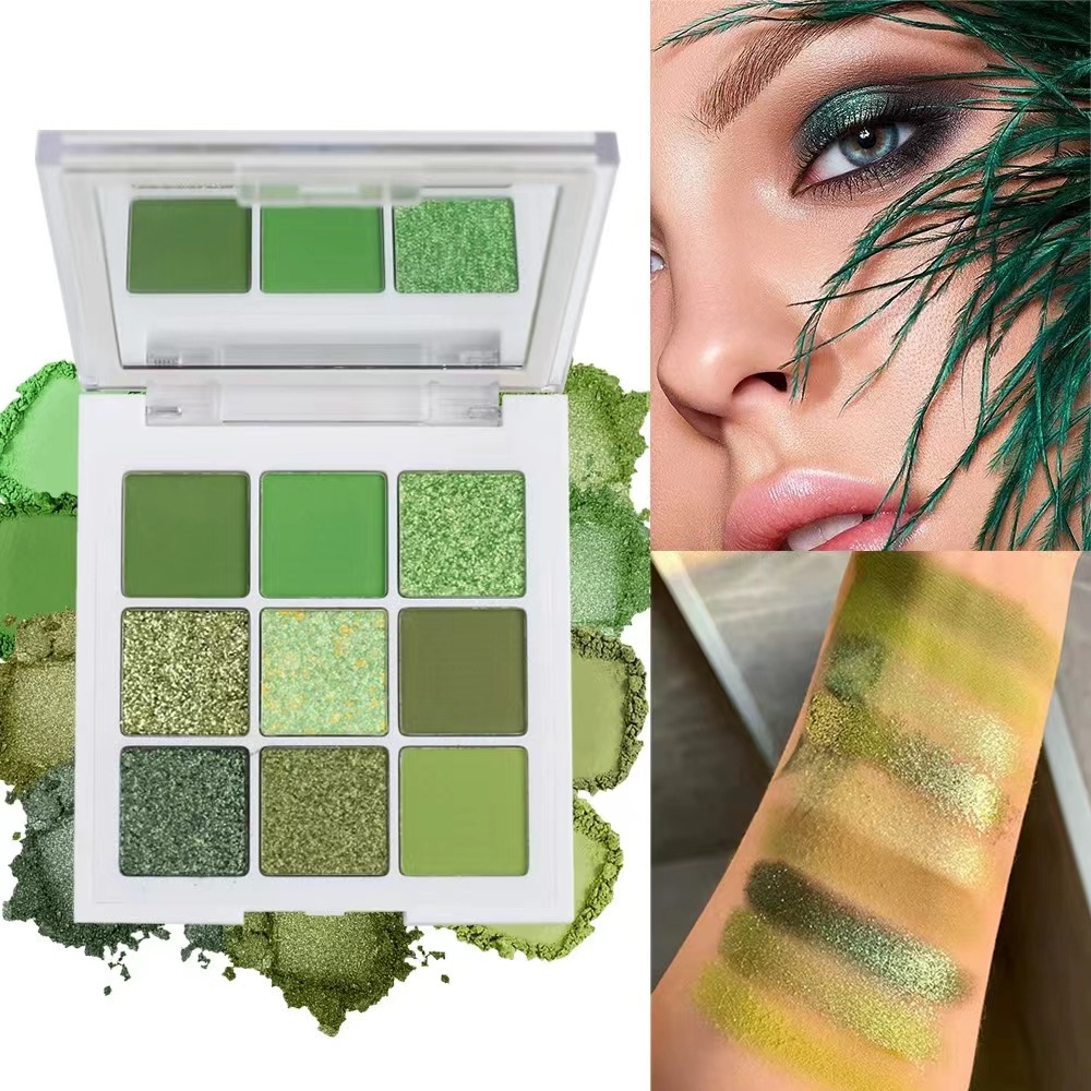 Palette ombre 9 couleurs vert neutre scintillant glitter