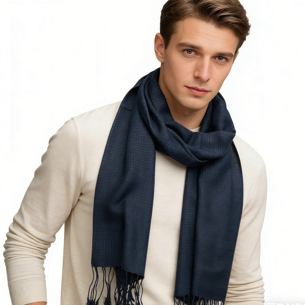 2 foulards marine chevron jacquard, tissage luxe