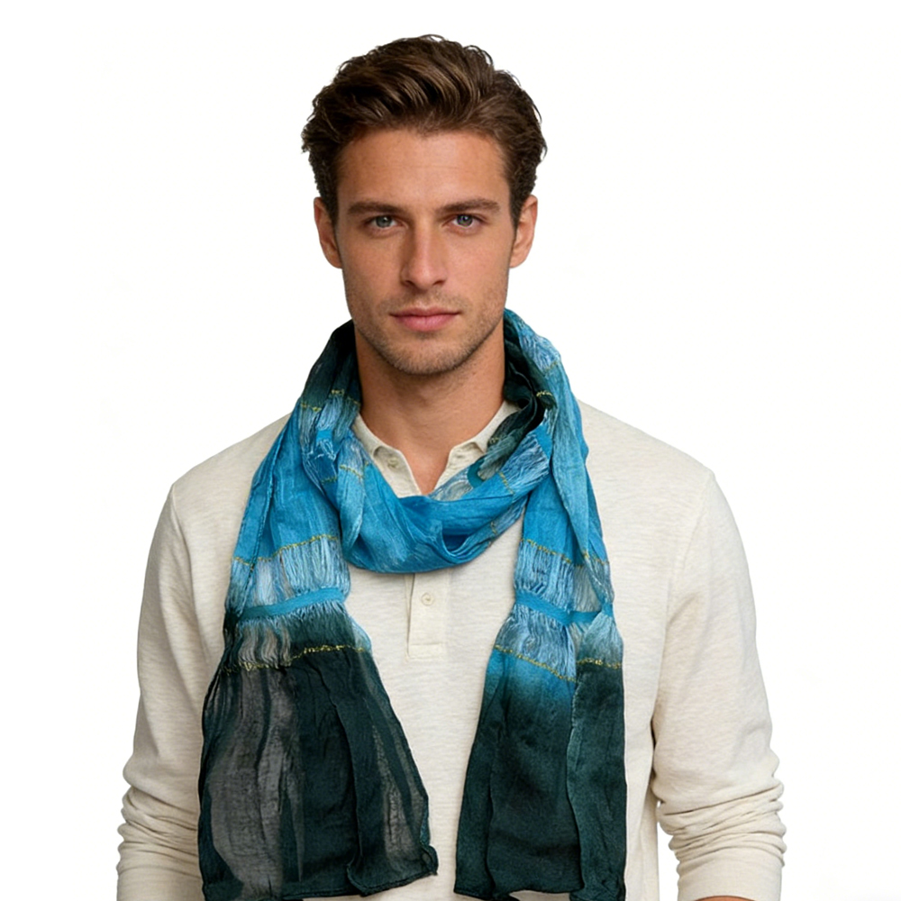 2 foulards scintillants turquoise irisé, coupe étroite