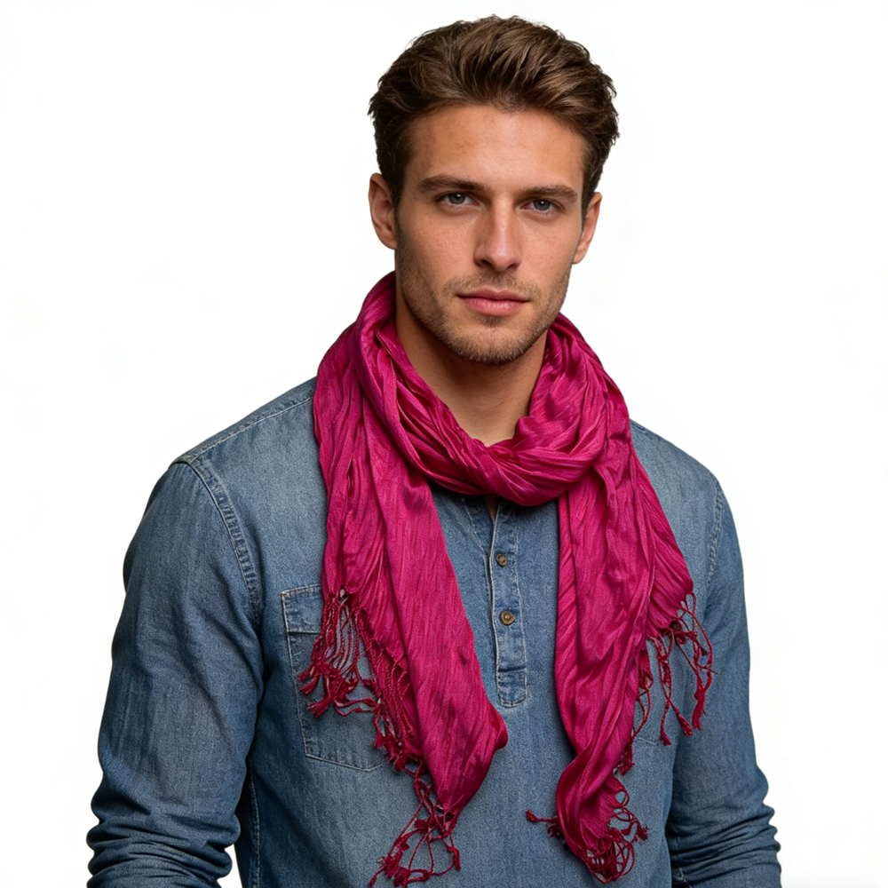 2pc Foulard rose vif texture froissée accrocheur