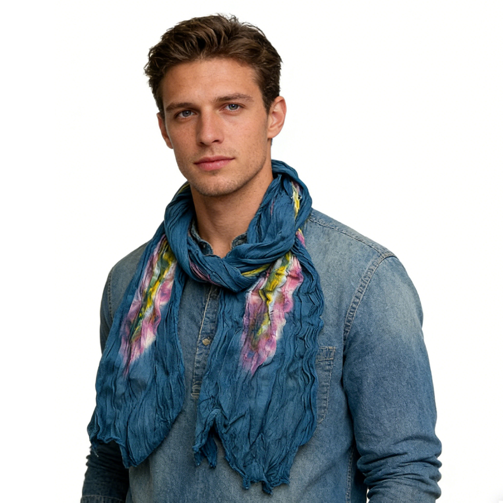 2 foulards turquoise tie-dye coton, doux et respirant