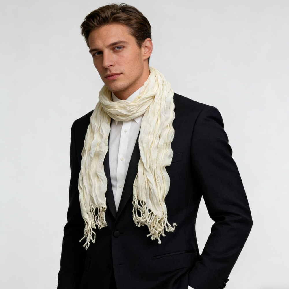 2pc Foulard blanc pur texture froissée femme/homme