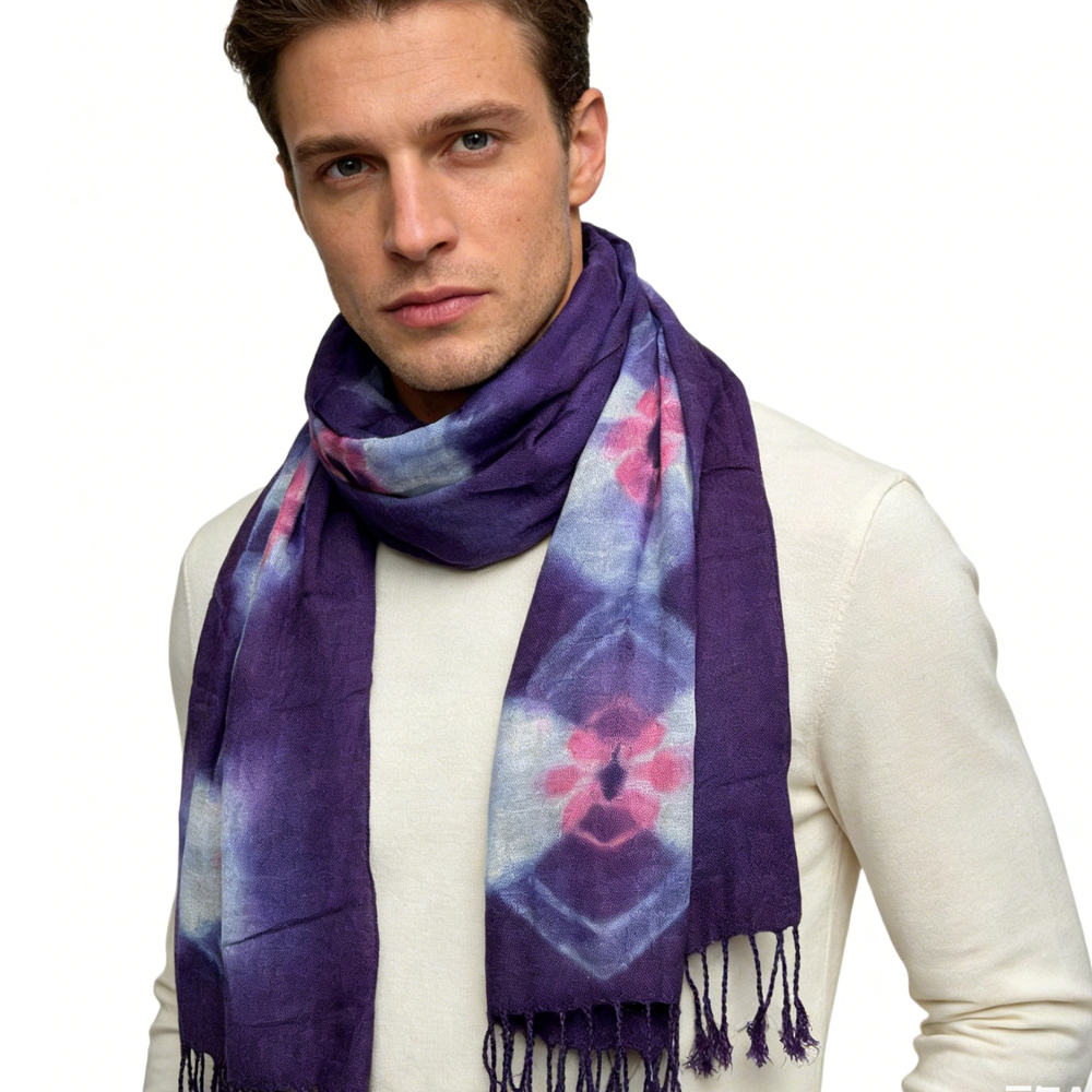 2pc Foulard lilas floral franges mouvementé bohème