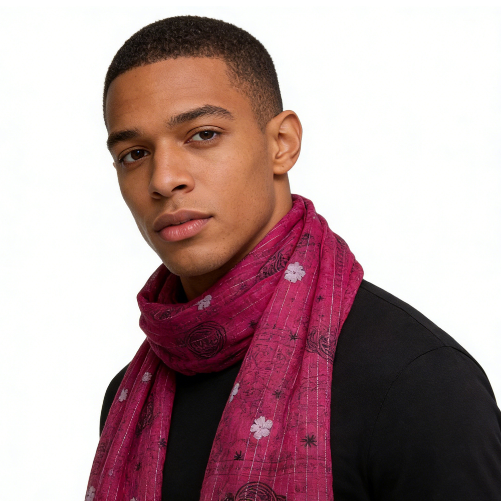 2pcs Foulard carré rose chaud imprimé, look luxe