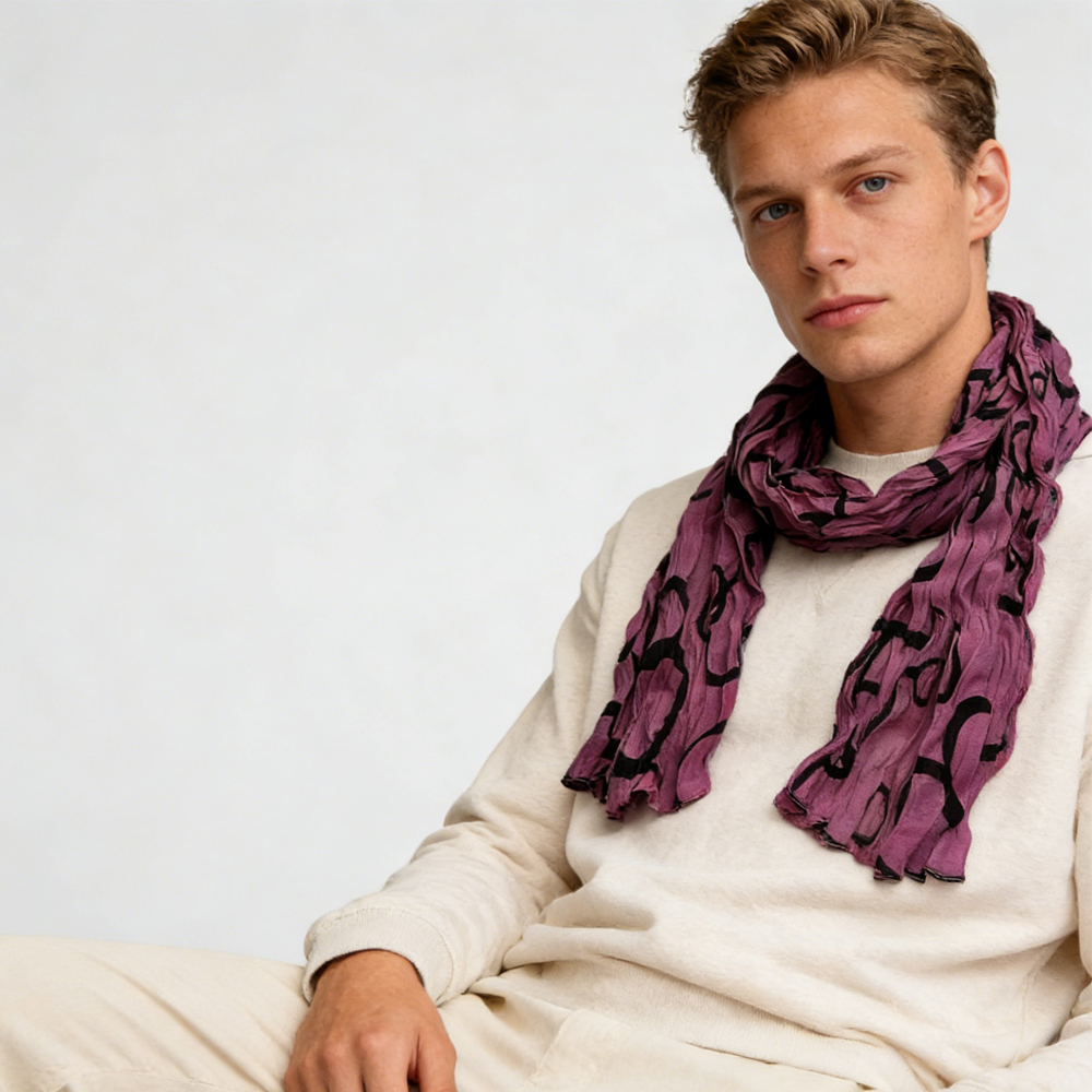2pc Foulard rose vif texture froissée femme/homme
