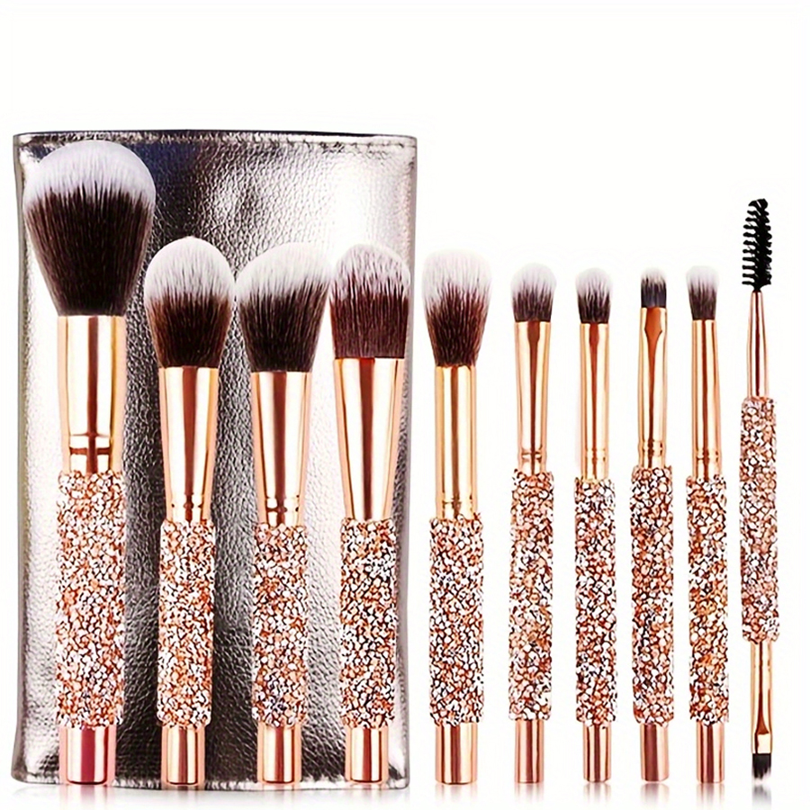 Ensemble Pinceaux Maquillage 10 pcs, Poignée Diamant, Cristal