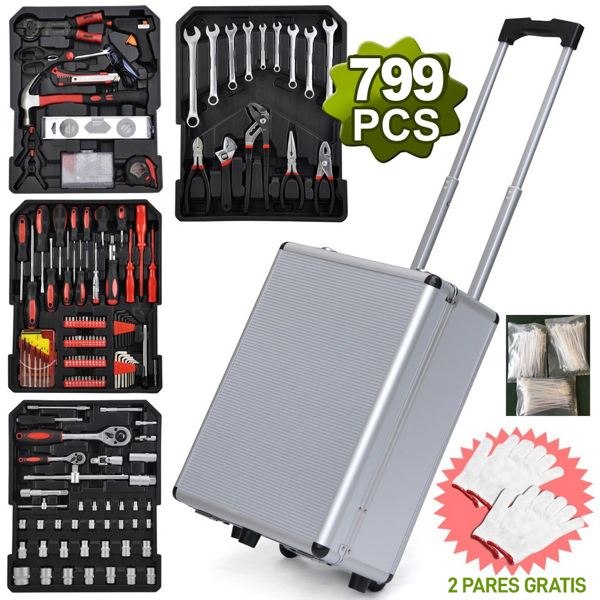 Malette outils aluminium 799pcs argent trolley