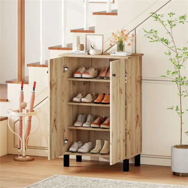 Organiseur chaussures 4 étages, meuble bois ferme avec verrouillage anti-basculement