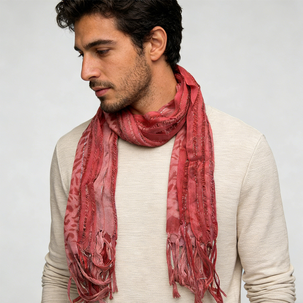 2pcs Foulard bohème long, léopard rose avec fils métalliques