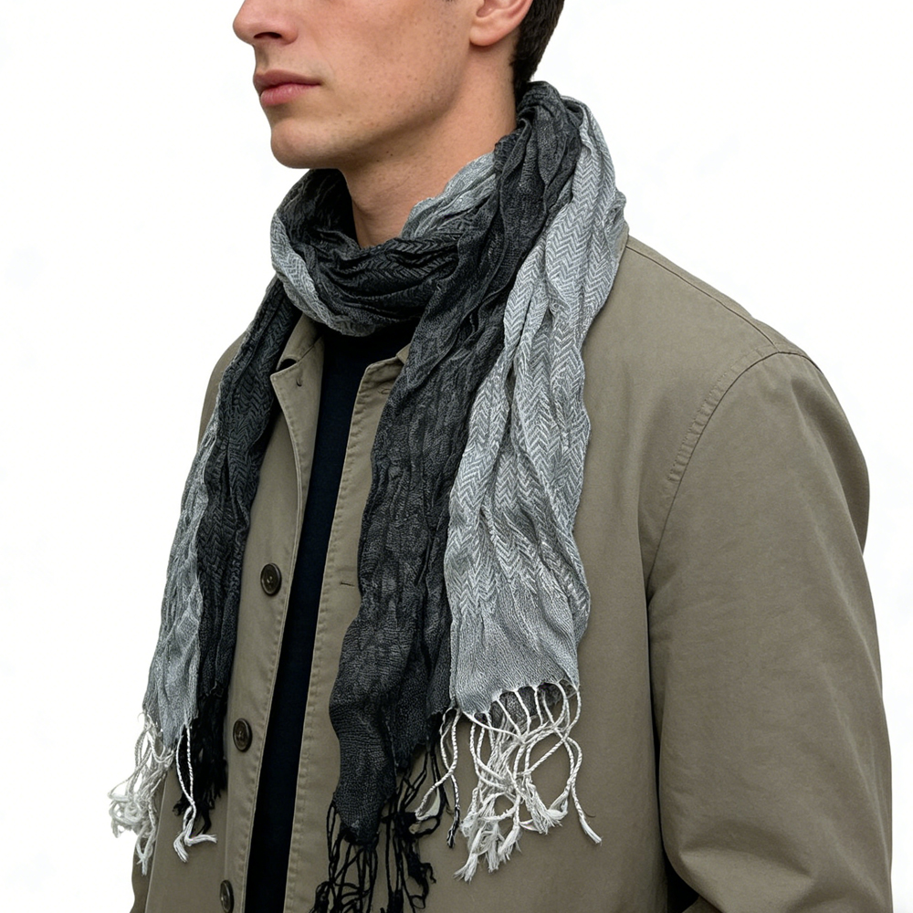 2 foulards longs gris hiver jacquard femme