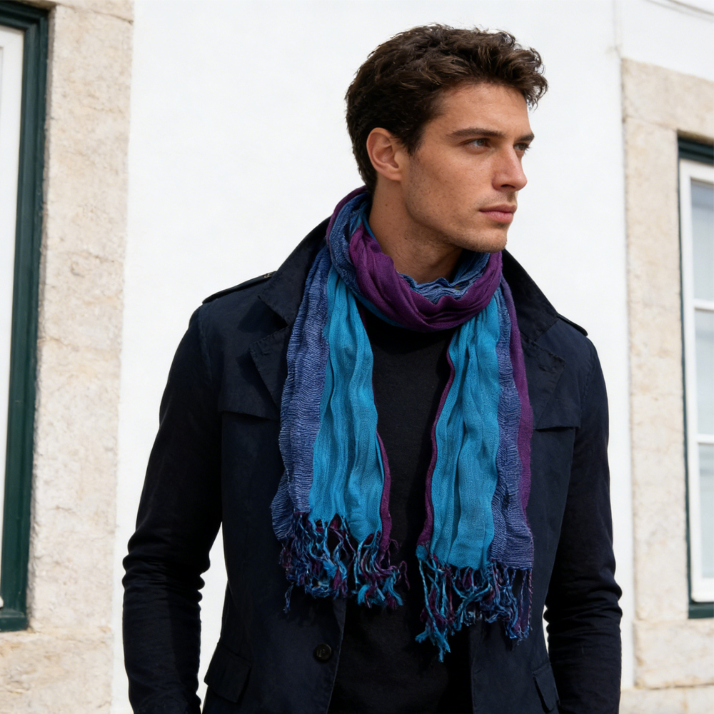 Foulard froissé teint bleu ciel homme femme décontracté