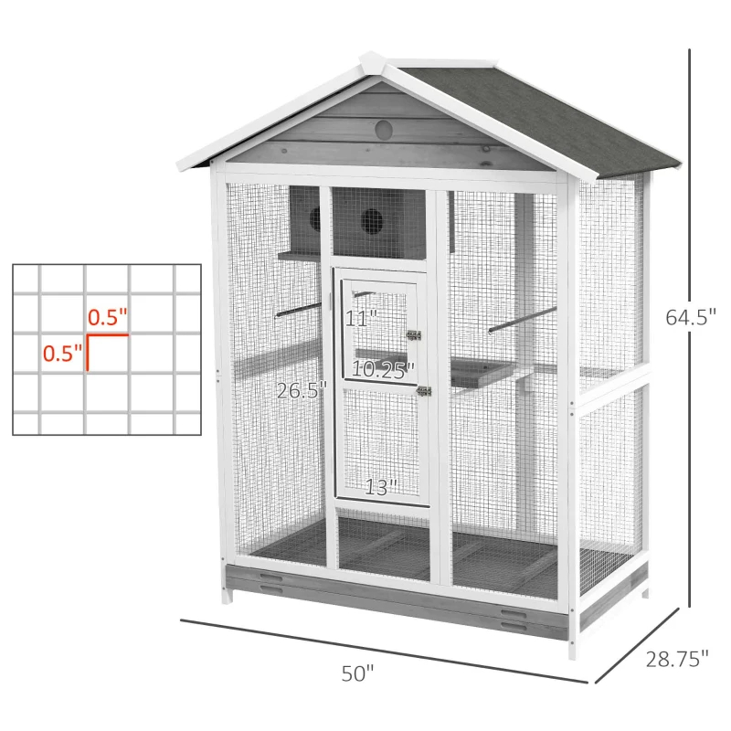 Cage à oiseaux bois volière 4 perchoirs gris intérieur/extérieur
