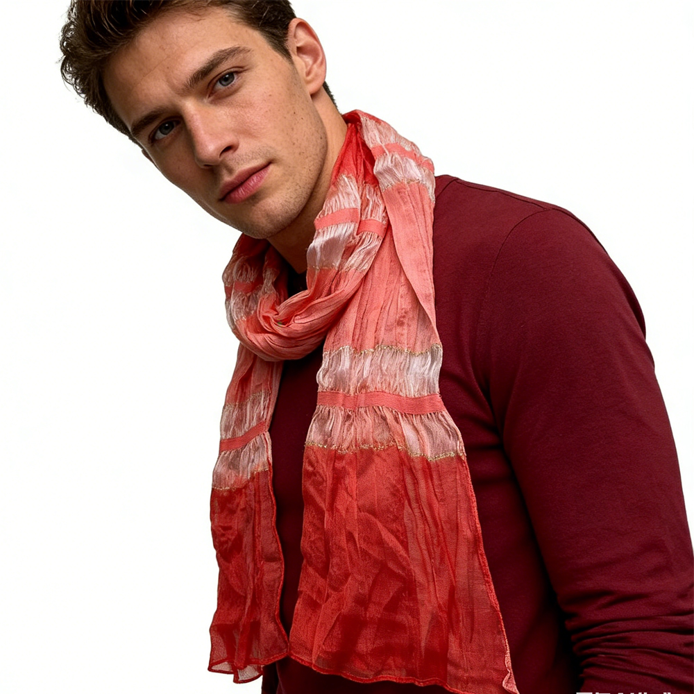 2pc Foulard fin rouge métallisé polyester femme