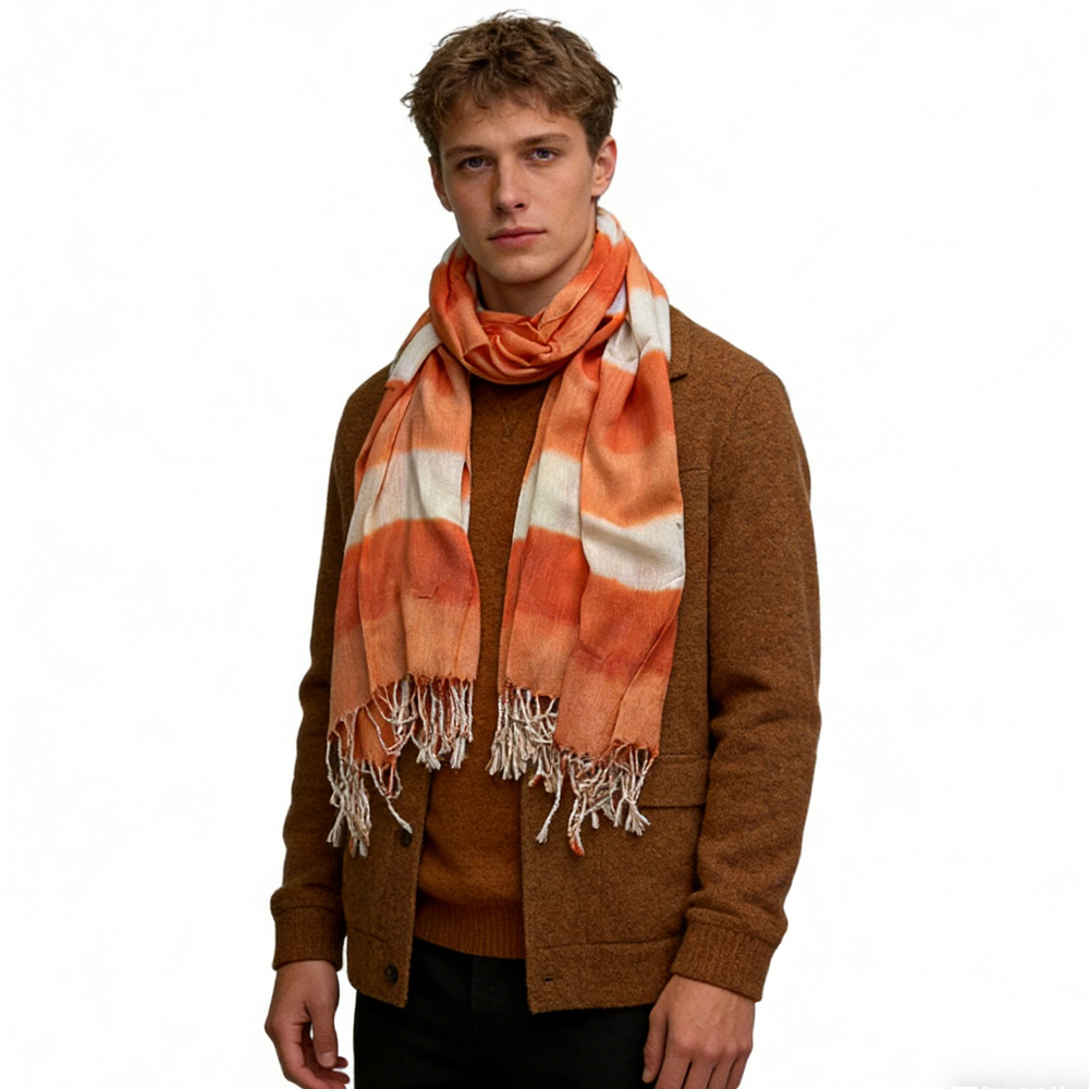 2pc Foulard abstrait corail franges femme/homme